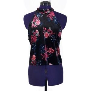 Divided Black Floral Velvet Crop Top